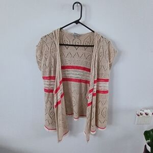 Vanity Crochet Hooded Open Cardigan Sweater Womens Small Boho Beach Layer